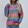 thumbnail image 6 of Purple Womens Fall Tops Ladies Crew Neck Long Sleeve Knit Rainbow Sweater Fashion Loose Tops Sweaters for Women, 6 of 6