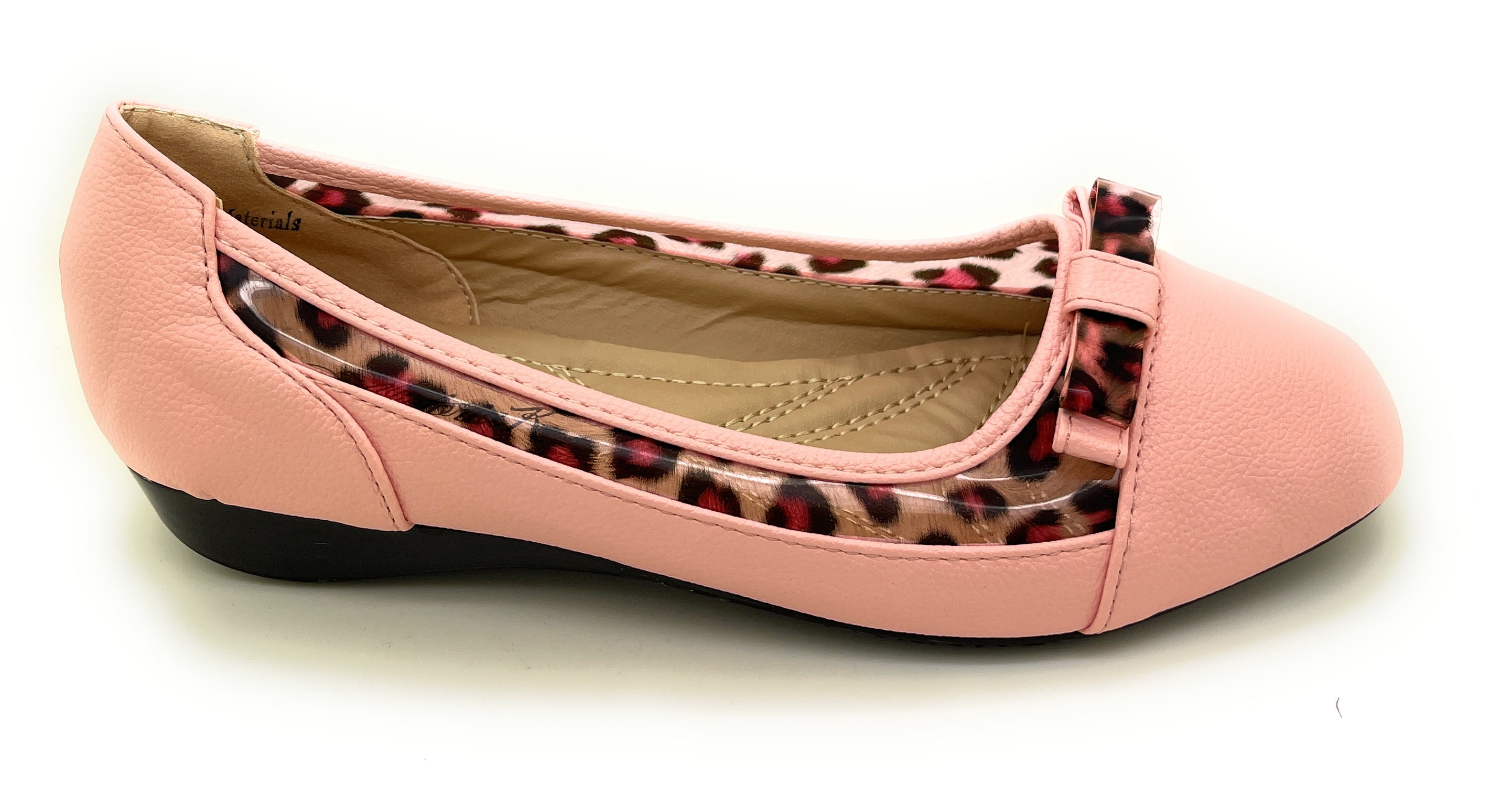 Women’s Ballerina Flats with Leopard Print Trim and Bow – Low Wedge Slip-On Dress Flats with Cushioned Insole – Comfortable Casual Everyday Shoes for Work or Evening Wear