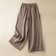thumbnail image 4 of Lovskoo Wide Leg Pants for Women Cotton and Linen Summer Loose High Waisted Slim Solid Color Pants Coffee, 4 of 9
