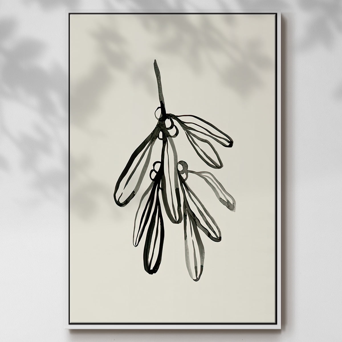 Mistletoe Sketch I - Framed Gallery Wrapped Holiday Canvas - 17 x 25 - White Frame