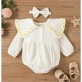 thumbnail image 6 of StylesILove Baby Girls 3D Daisy Collar Long Sleeve Gauze Cotton Romper & Headband 2pcs Fall Winter Jumpsuit Outfit (White, 6 Months), 6 of 7