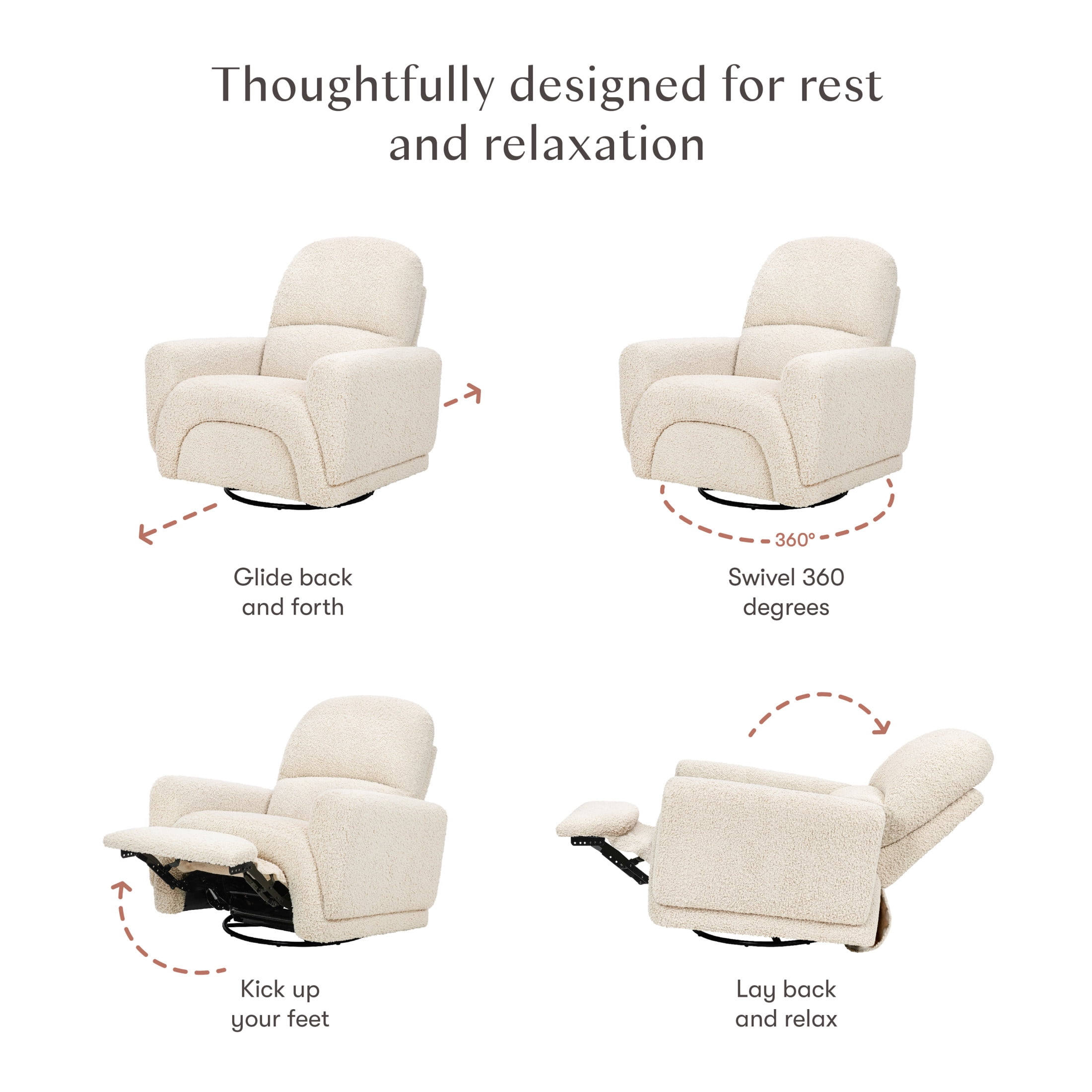 Babyletto Rainbow Recliner and Swivel Glider in Teddy Loop