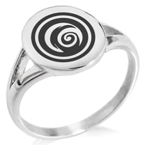 Stainless Steel Darkness Element Rune Minimalist Oval Top Polished Statement Signet Ring