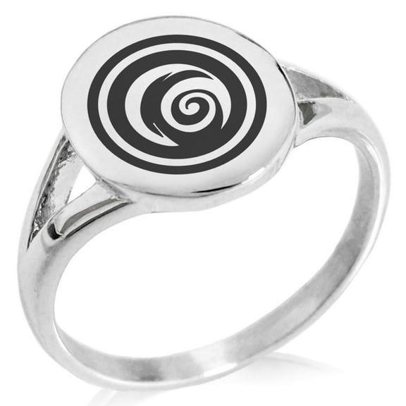 Stainless Steel Darkness Element Rune Minimalist Oval Top Polished Statement Signet Ring