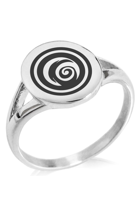 Stainless Steel Darkness Element Rune Minimalist Oval Top Polished Statement Signet Ring