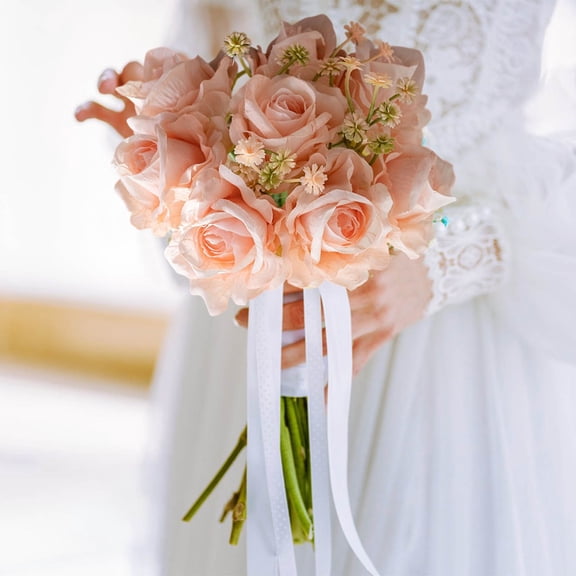 HCBY Artificial Rose Hydrangea Flowers Bouquet Faux Silk Rose Flowers Bouquet for Bride Bridesmaid Centerpieces Floral Arrangement Home Decoration (Gold 9.8"x5.6")
