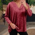 thumbnail image 2 of Womens Shirts Sequin Tops for Women Red Long Sleeve Sparkle Shirt Glittery Top Cute Tops Womens Holiday Party Tops, 2 of 5