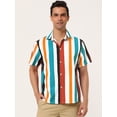 thumbnail image 2 of Camisa a rayas de verano Lars Amadeus Hombre Botones Manga Corta Rojo Blanco Azul S, 2 of 6