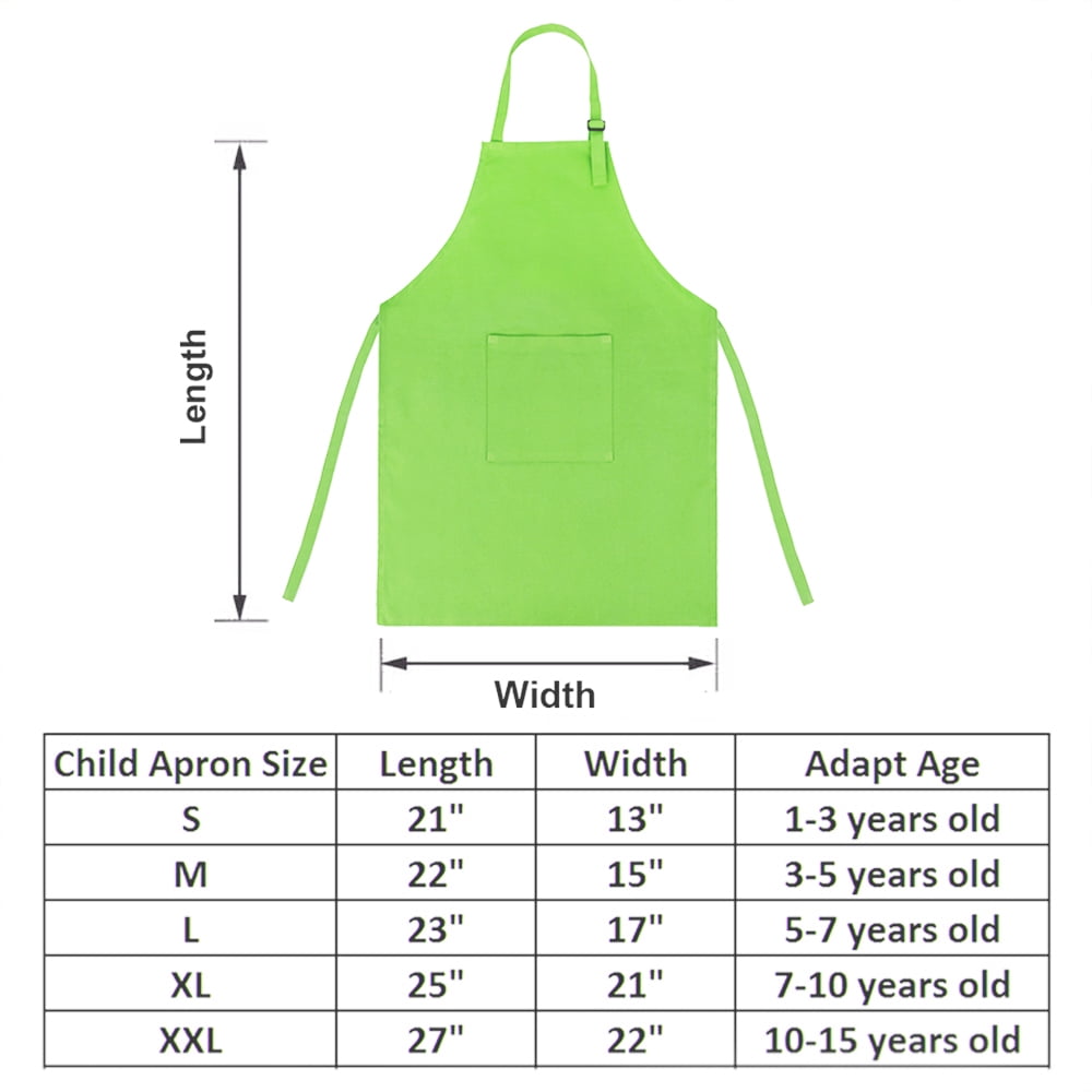 Toptie 6 Pack Kids Aprons with Pocket & Adjustable Strap, Child Chef Bib Apron for Kitchen Cooking Baking Painting-Green-M
