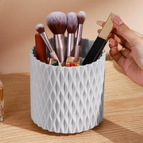 Plastic Makeup Brush Holder for Desk, Round Cosmetics Brushes Organizer with 5 Compartment, Storage Cup for Lipsticks, Hair Accessories, Beauty Tool in Vanity, Bathroom, Dresser, White