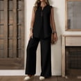 thumbnail image 2 of VBVC Women's 2 Piece Cotton-Linen Outfit Set,Notch Neck Tank Top and Wide Leg Pants For Women,Ladies Button Trim Loungewear with Pockets,Black,S-2XL, 2 of 7