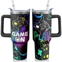 40oz Gamer Tumbler Neon Accent Mug - Food-Grade Stainless Steel Gaming Cup with Spill-Resistant Straw, Unique Gifts for Gaming Fans (Birthday Christmas Party Events)