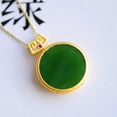 thumbnail image 2 of Lucky Amulet Jewelry Natural Green Jade Round Plate Shape Necklace Pendant, 2 of 5