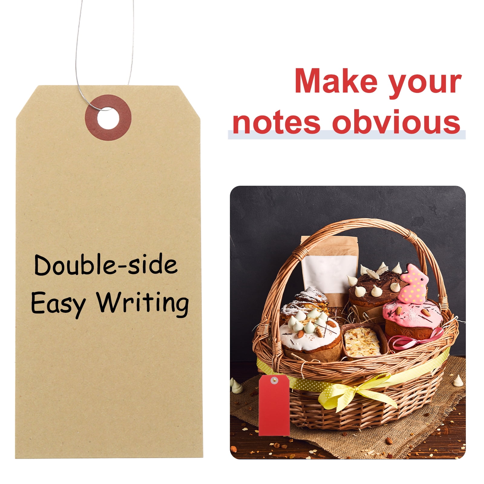 Uxcell 200Pcs Hang Tags, Tags with Wire String Paper Blank Labeling Tags Writable Making Tags for Luggage Clothes Wine Bottle(4.76" x 2.36", Kraft)
