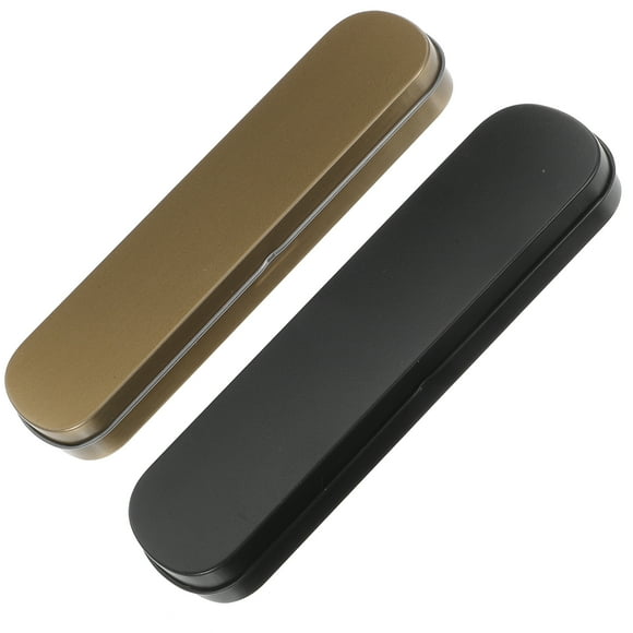 2 estuches metálicos para lápices, cajas de papelería vacías, cajas planas para bolígrafos con tapas para estudiantes.