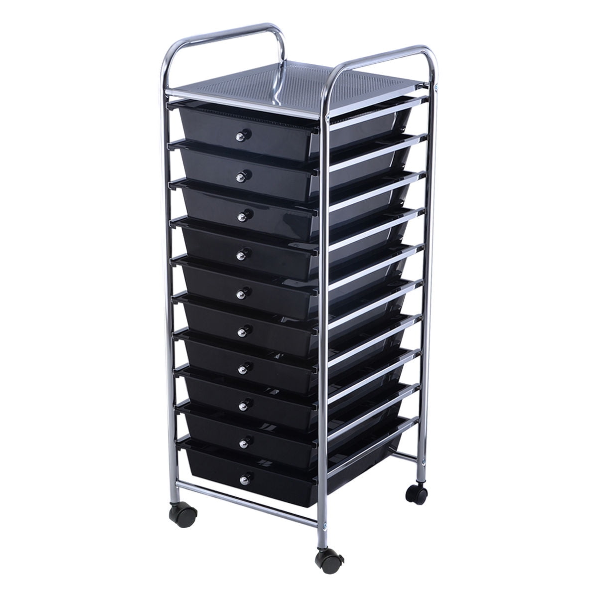 COSTWAY 10 Drawers Storage Trolley Black, 10 Drawers Home Office Stationary Rolling Cart with 4 Wheels Multipurpose Mobile Organiser Shelving Unit for Makeup Beauty Salon 