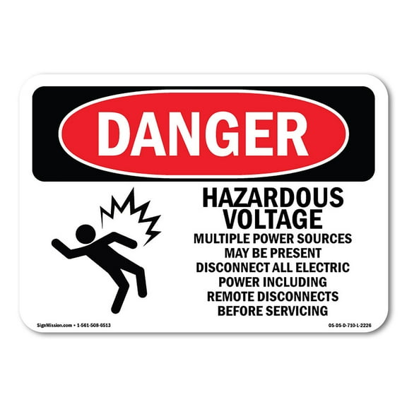 OSHA Danger Sign - Hazardous Voltage Multiple Power | Decal | Protect Your Business, Construction Site, Warehouse & Shop Area |  Made in The USA