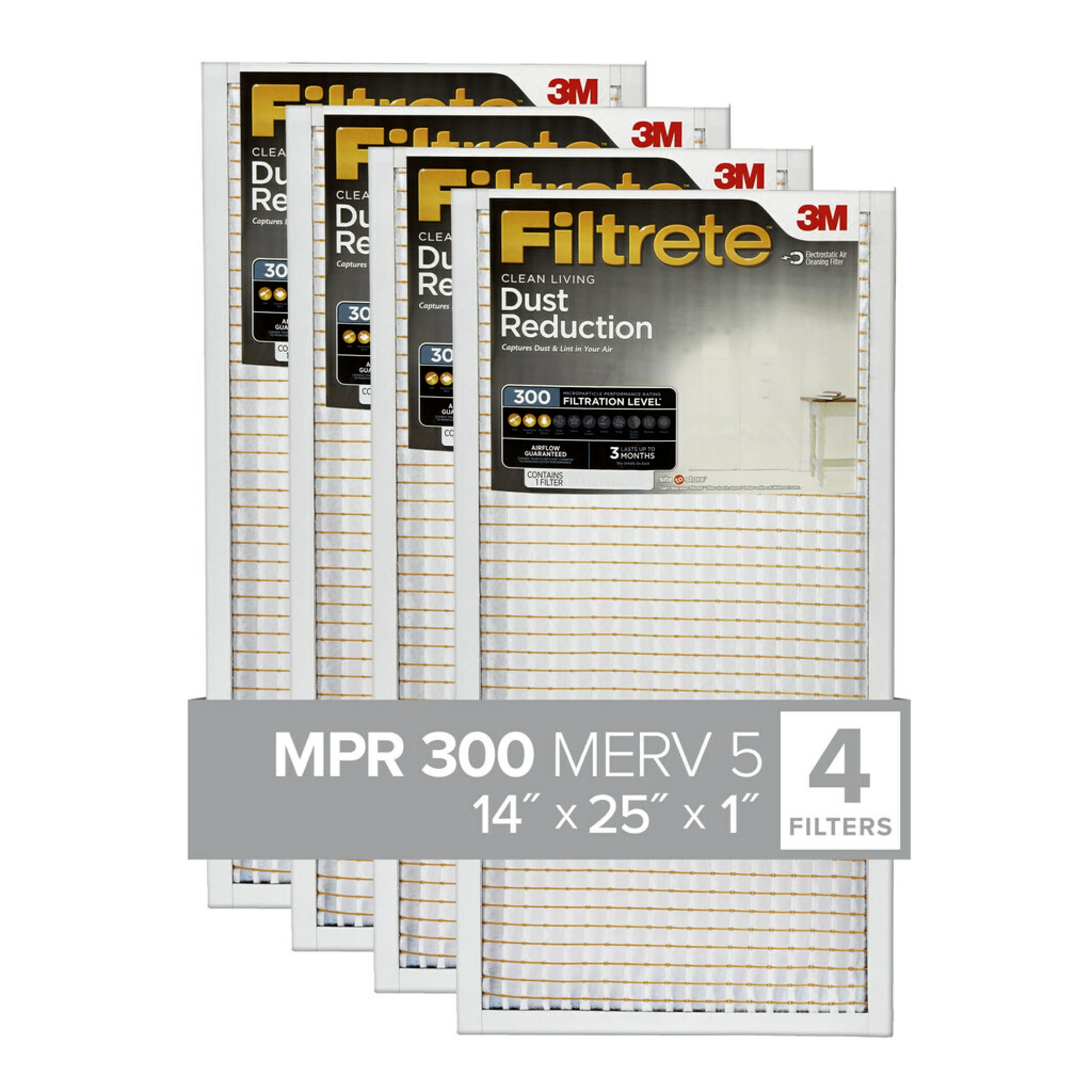 MPR 300 AC Furnace Air Filter Filtrete 12x24x1 Clean Living Basic Dust 6-Pack