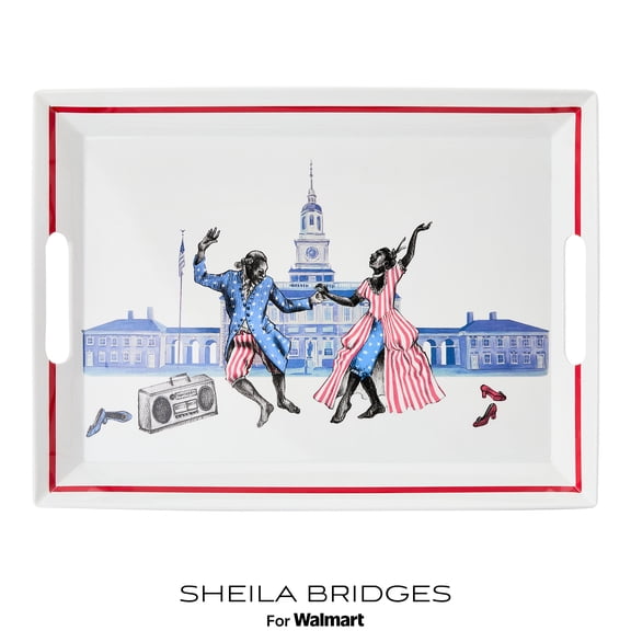Sheila Bridges Harlem Toile Dancing Melamine 14.37" x 19.37" Handled Serving Tray