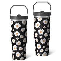30 Oz Tumbler Black and White Daisies Tumbler with Lid and Straw, Birthday Gift Cup for Friend Women Men Coffee Travel Mug Thanksgiving Day Halloween Christmas Gift Water Bottle
