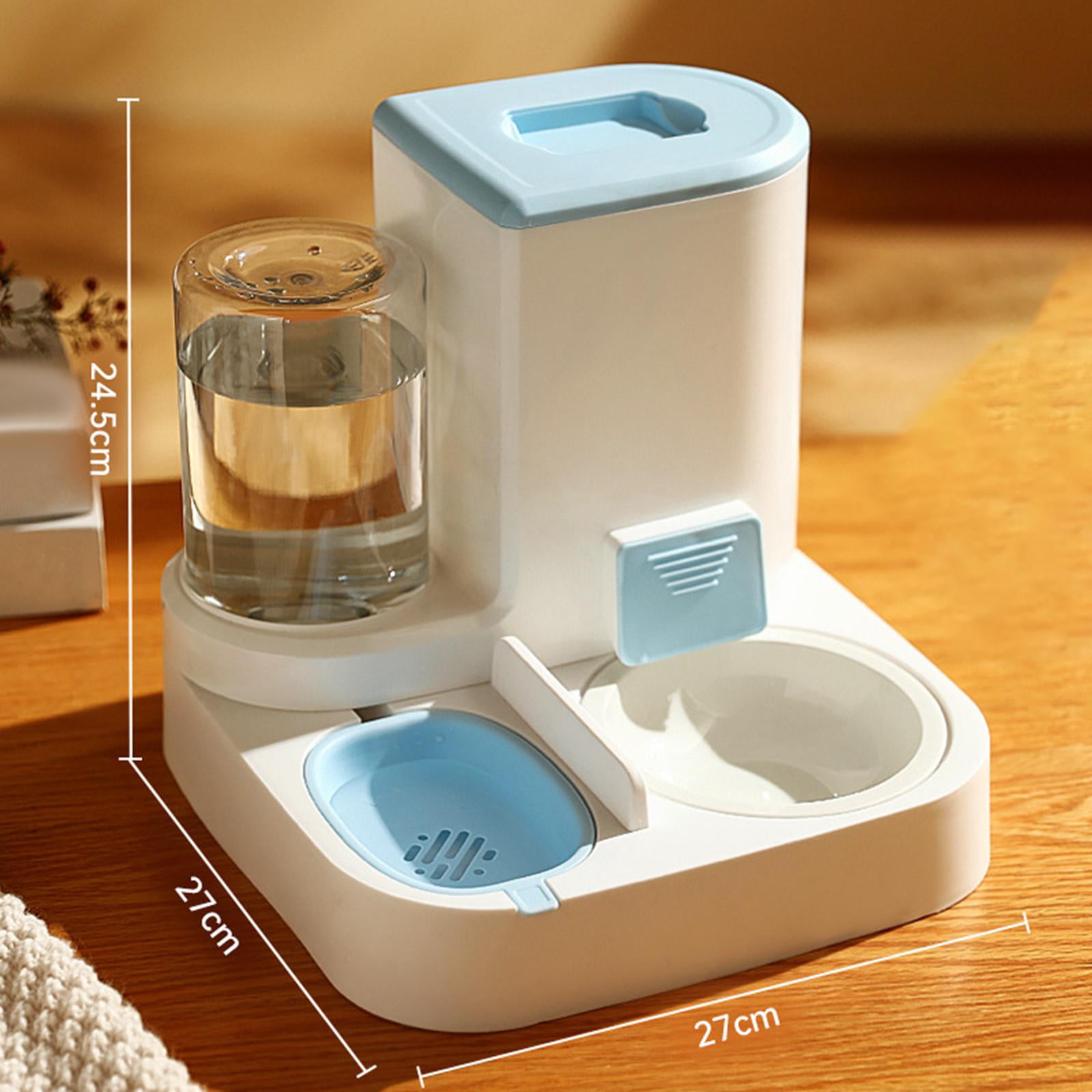 Automatic Cat Feeder Feeder and Waterer Set 2 in 1 Design Feeding Station Gravity Refill Kitten Container Drinker Feeder Detachable Bowl Blue