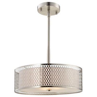 Woodbridge Lighting Spencer 1-Light Metal and Fabric Pendant in Satin Nickel
