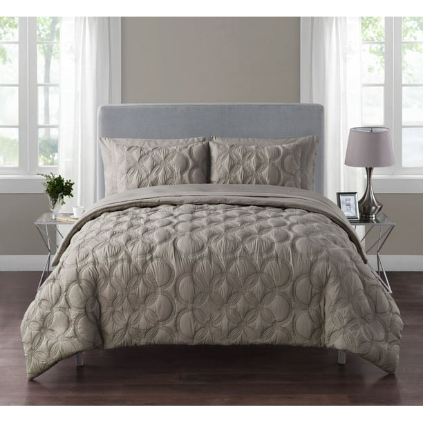 Vcny Home Atoll Embossed Circle Bed In A Bag Comforter Set Twin Taupe 