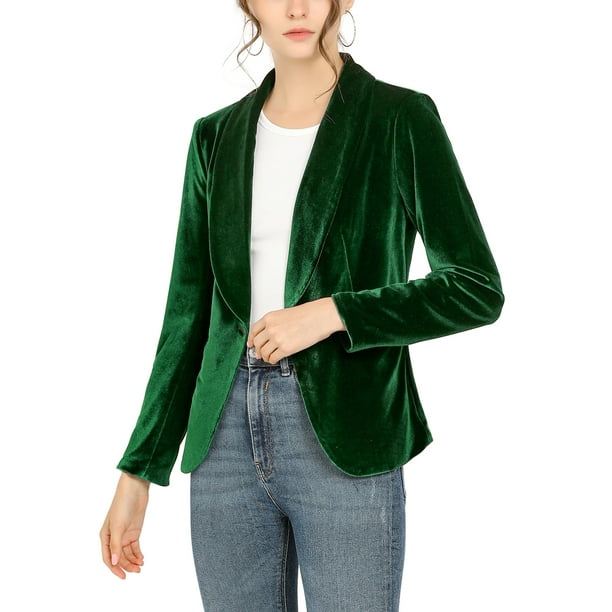 BLAZER DE VELVET CHIC PARA MUJER INSPIRADOR DE COLOR SÓLIDO CON SOLAPA Y UN BOTÓN, CHAQUETA DE TRAJE PARA TRABAJAR TALLA 2XL VERDE