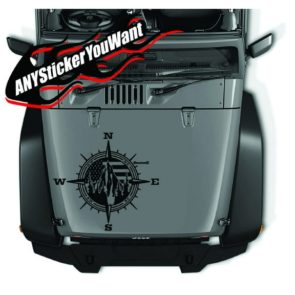 AnyStickerYouWant - Compass Sticker, Waterproof Vinyl Hood Decal/Car Window Stickers/Auto Graphics Body Side, 1 Piece Car Stickers Compatible with and Fits Jeep Wrangler