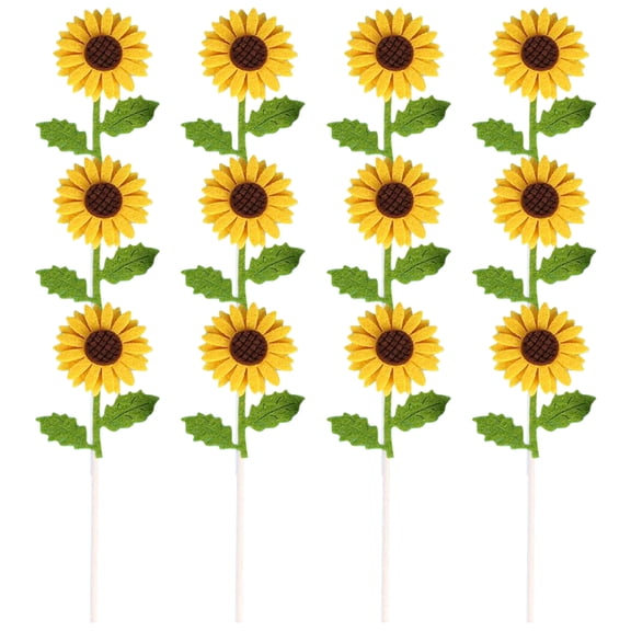 TEHAUX Yellow Sunflower Cake Toppers 12pcs Alloy Decorations for Party Dessert and Cupcake Styling