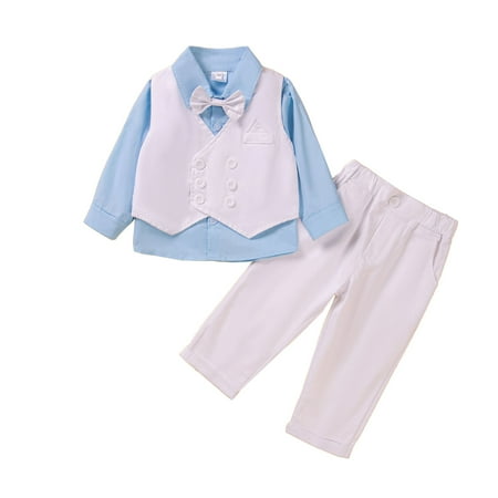 

Kids Toddler Baby Girls Spring Solid Color Cotton Long Sleeve Casual Shirt Vest Long Pants Gentleman Outfits Clothes Baby Clothing