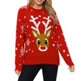 thumbnail image 1 of Chandail de Noël pour Femme à Col Rond, Blouse Duveteuse Décontractée en Tricot, Mi-Long, Fermeture, Manteau, Imprimé, Cardigan Chaud, Torsadé, Chandail Mode, 1 of 7