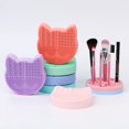 thumbnail image 3 of Makeup Brush Cleaning Mat with Brush Drying Holder, Silicon Cat Shaped Brush Cleaner Pad include Cosmetic Brush Organizer Rack, Portable Washing Tool for Makeup, 3 of 5