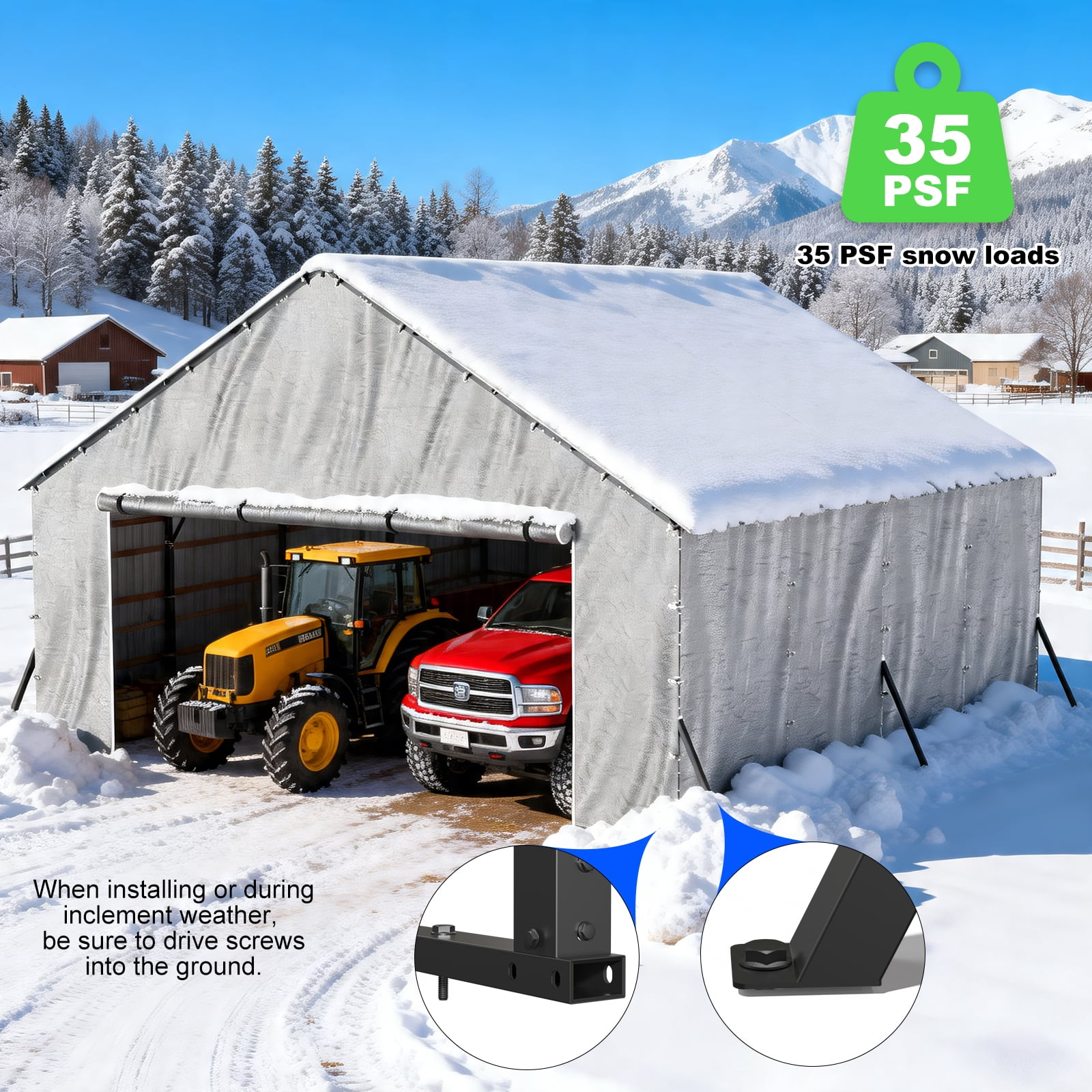 FLOUREE 20x20 FT Metal Carport Heavy Duty with PE Sidewalls for All-Weather Use Enclosed Car Port with Vertical Steel Roof, Reinforced Base & Beams, 2 Car Garage Shelter for Car, Boats and Truck