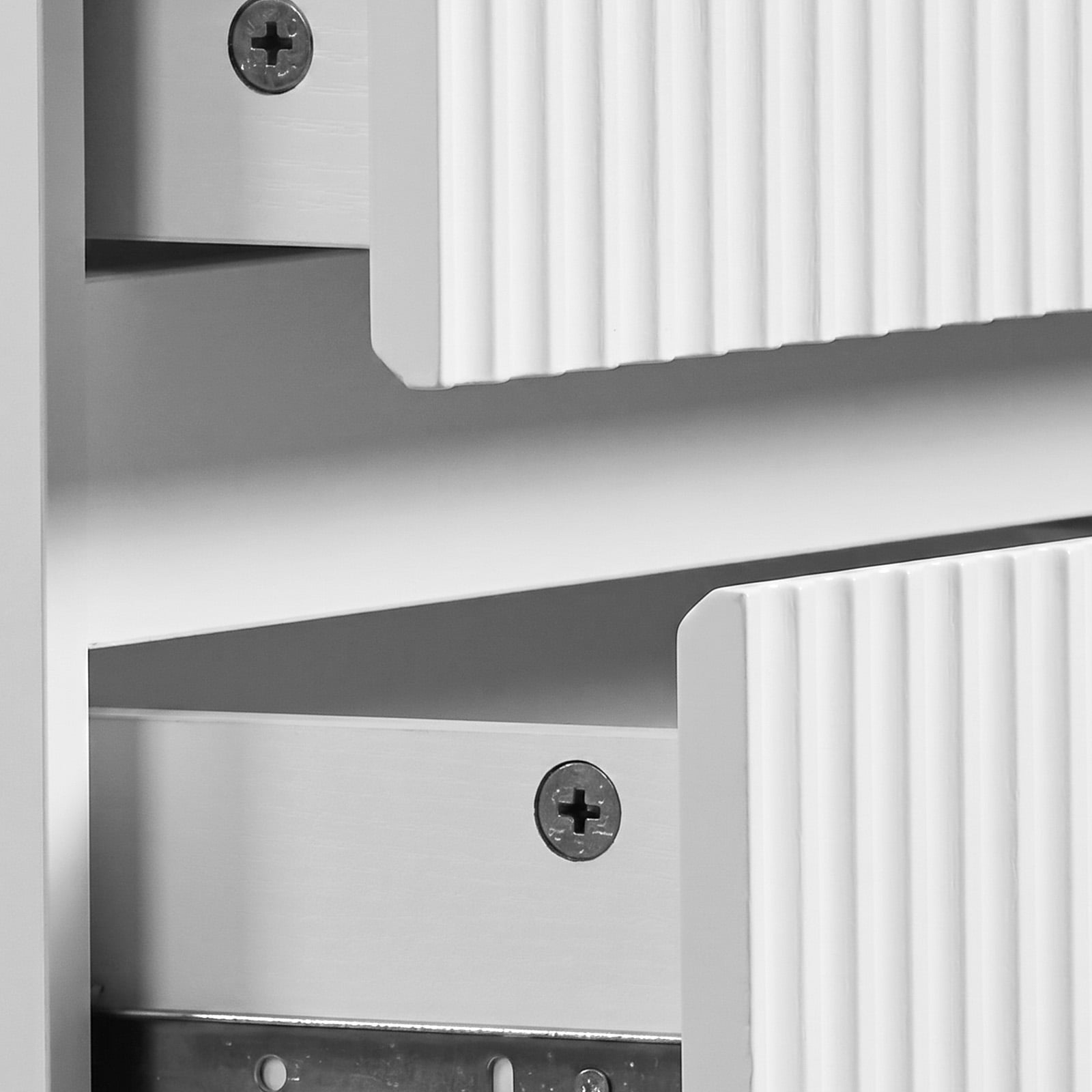 Handleless Grille-Finished 3-Drawer Bedside Table, P2 Particleboard + MDF & Melamine Veneer + Thermoformed Drawer Dresser 23.62*12.99*22.05in White