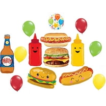 BBQ Picnic Cookout Party Supplies 13 pc with Realistic Cheeseburger Hot Dog plus Ketchup Mustard and Beer Foil Balloon Bouquet Decorations…