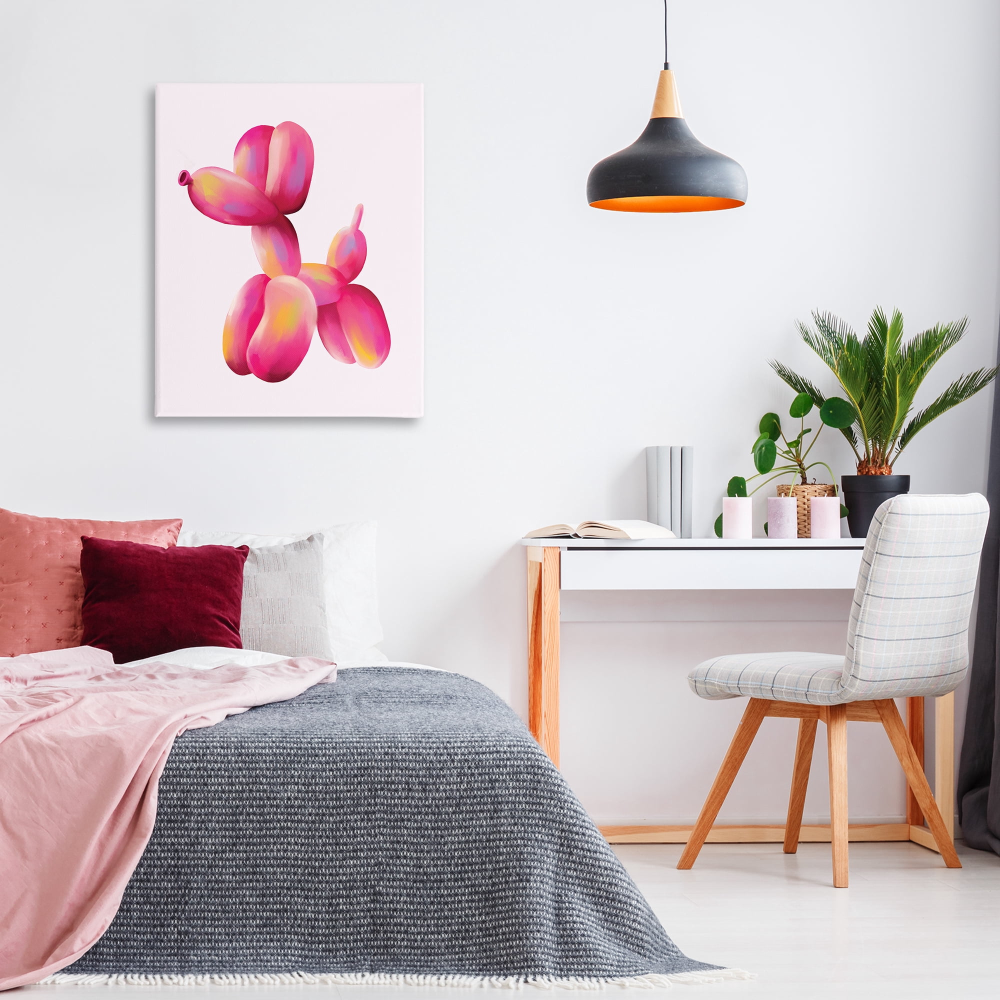 Stupell Industries Pink Balloon Dog Animals Painting Wrapped Canvas Art Print Wall Art, 30 x 40