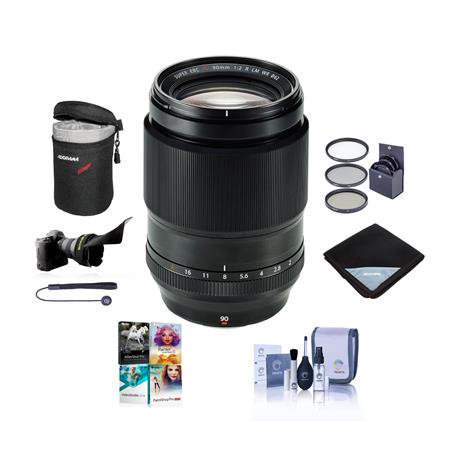 XF 90mm f/2 R LM WR Lens  Bundle with 62mm Filter Kit  Flex Lens Shade  Lens Wrap  Lens Case  Cleaning Kit  Lens Cap Tether  PC Software Kit
