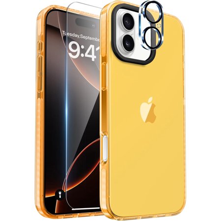 CACOCO-Neon Clear Case For Iphone 16 With Screen Protector + Camera Lens Protector Women Cute Vibrant Phone Case Accessories Soft Silicone Protective Cover Cases For Iphone 16 6.1Inch