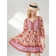 thumbnail image 3 of Mini Vestido Casual de Verano para Mujer Estampado Floral de Siete Partes Manga de Farol Cuello en V Vestido con Botones Fiesta en la Playa Vestido Boho Nituyy Vestido boho de verano para mujer Casual Beach Party, 3 of 5