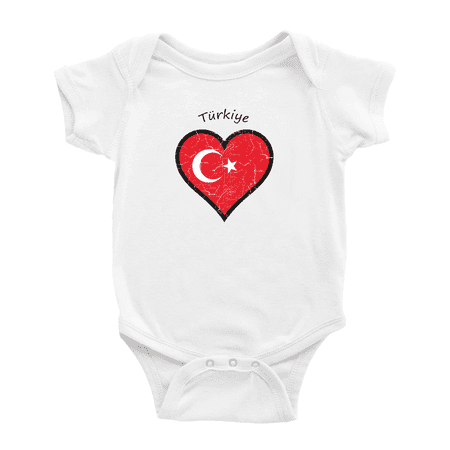 

Türkiye Flag Heart Love Funny Baby Clothing Bodysuits Boy Girl Clothes
