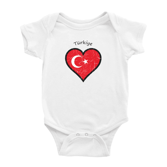 Türkiye Flag Heart Love Funny Baby Clothing Bodysuits Boy Girl Clothes