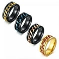 thumbnail image 6 of Gold/Blue/Rose Gold Spinner Chain Band Stainless Steel Men's Black Rings Sz 7-15, 6 of 9