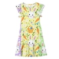 thumbnail image 4 of EGNMCR Robe à Manches Courtes Col Rond Robe d'Été pour Enfants à Manches Plissées Double Couche Imprimée pour Enfants de 5 à 14 Ans, 4 of 7