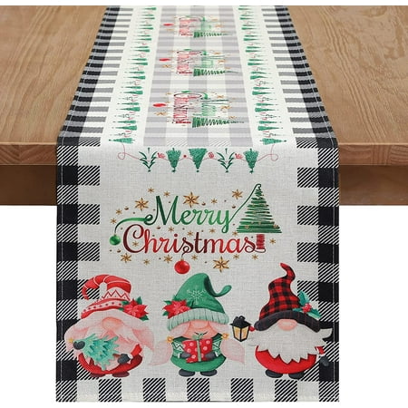

Newhomestyle Gnome Christmas Table Runner Buffalo Plaid Runner for Seasonal Winter Holiday Xmas Table Decoration Indoor Home Party 13x72 Inch