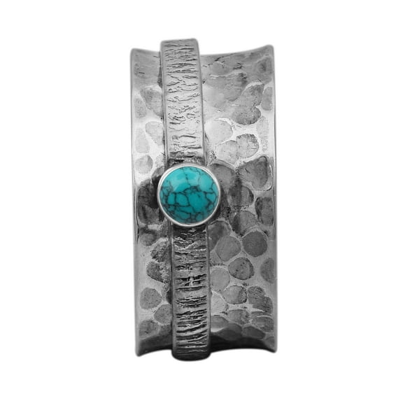 3MM Round Blue Turquiose 925 Silver Textured Band women Spinner Ring