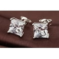 thumbnail image 4 of Om Jewels Solitaire Stud Earrings 14k White Gold Plated Women 2Ct Princess Cut Cubic Zirconia, 4 of 5