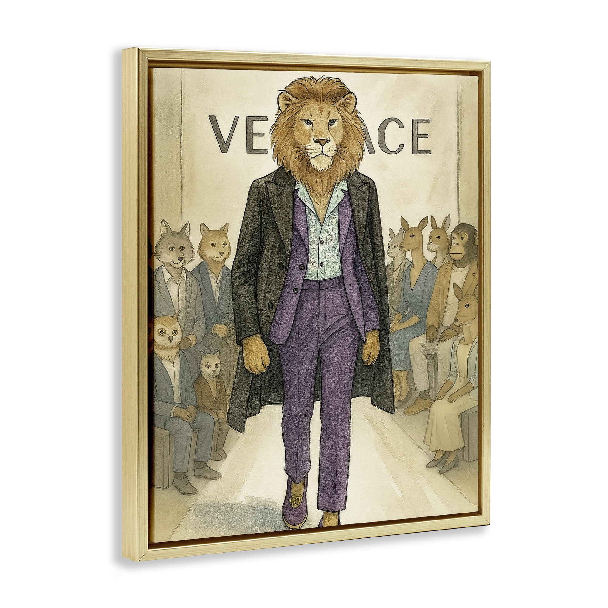 Stupell Industries Fashion Runway Lion Gold Framed Floater Canvas Wall Art, design by Grotto Studios