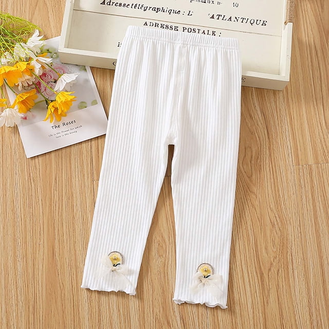 MeetoTime Infant Toddler Girls Cotton Ribbed Leggings Solid Color Skinny Ankle Length Pants for Kids