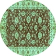 thumbnail image 1 of Ahgly Company Machine Washable Indoor Round Oriental Turquoise Blue Traditional Area Rugs, 5' Round, 1 of 4